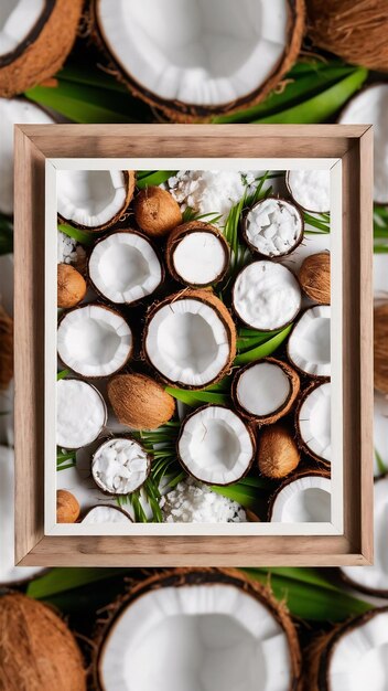 Photo coconut products bright frame