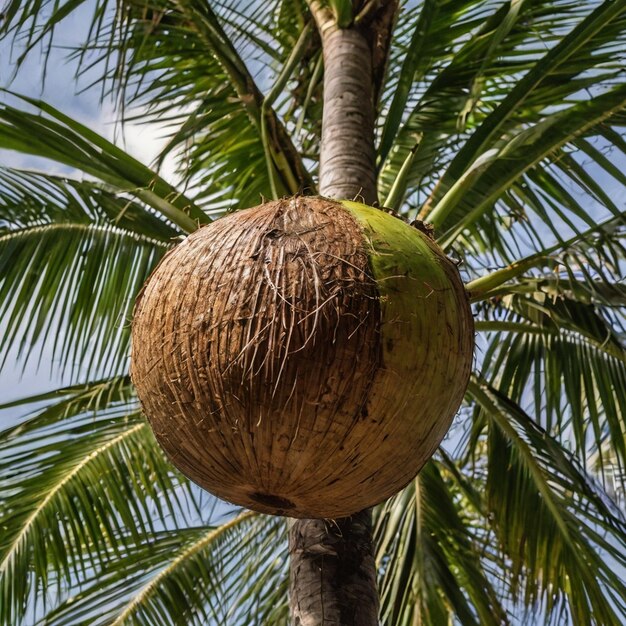 Photo coconut on sea beach with coconut tree