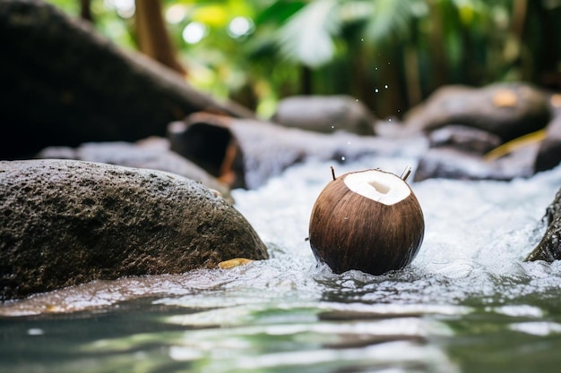 Photo coconut in a small rock pool