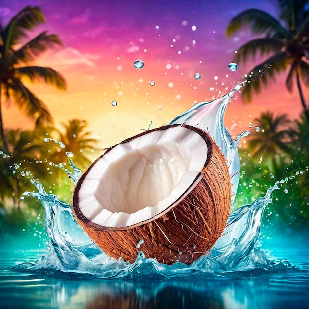 Coconut Splash at Sunset Tropical Paradise