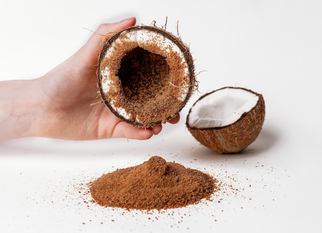 Coconut sugar brown organic natural sweet ingredient from coco nut fruit