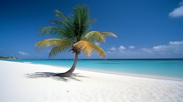 an coconut tree isolated on a beautiful sandy beach with a beaultiful sea