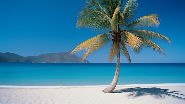 an coconut tree isolated on a beautiful sandy beach with a beaultiful sea