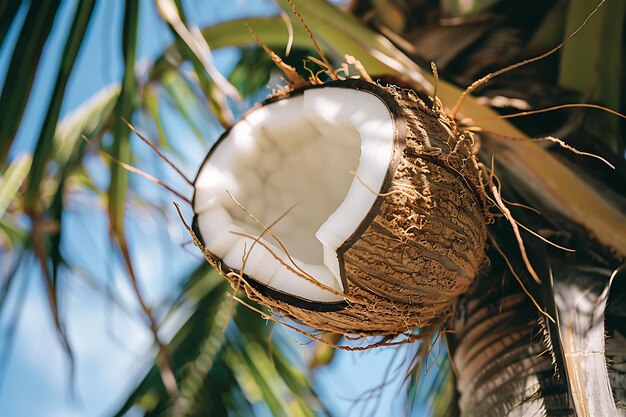 Photo coconut tree with ripe coconuts on the beach