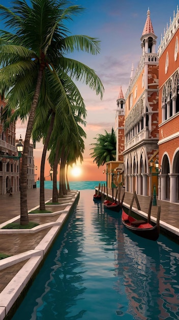 Photo coconut trees venice effect san