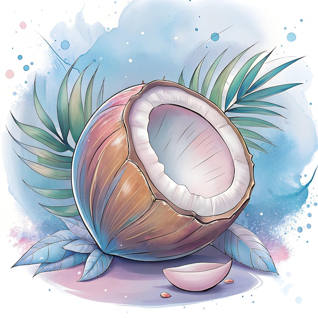 Coconut watercolor wall art illustration