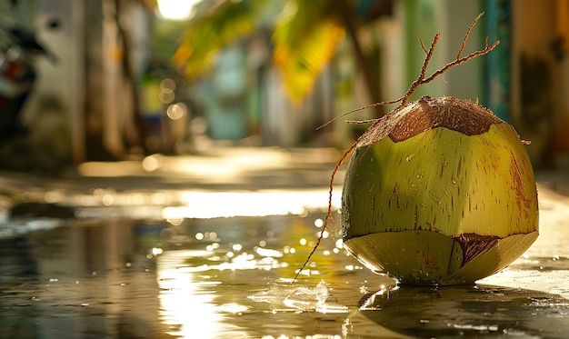 a coconut with a coconut on the top of it