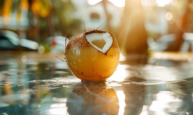 a coconut with the coconut on the top of it