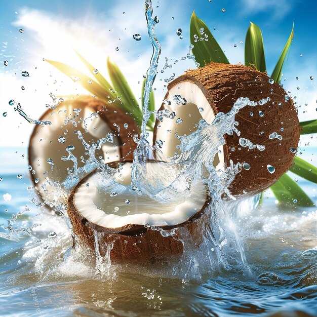 Photo a coconut with a heart shaped coconut in the water