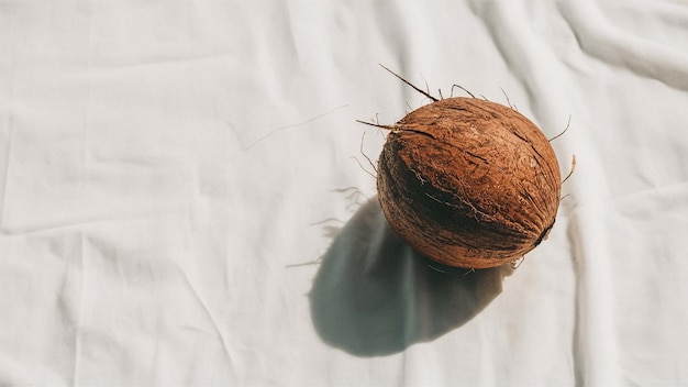 Photo a coconut with a shadow on a white sheet