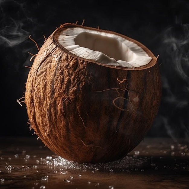 A coconut with a smoke coming out of it