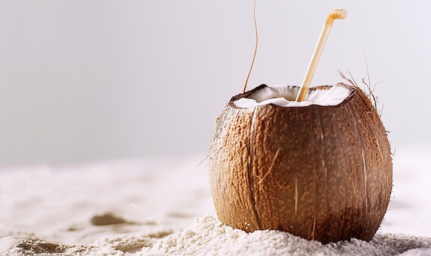 a coconut with a straw in it and a straw in it