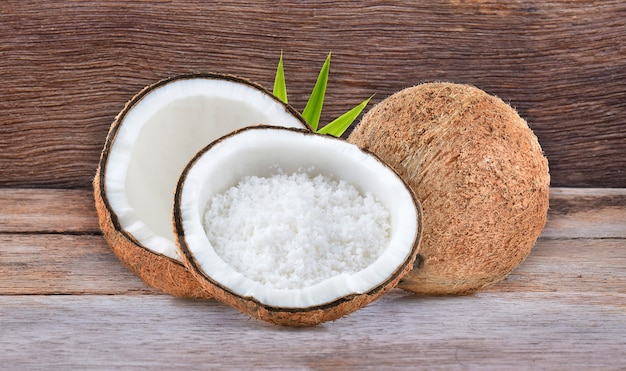 Coconut on a wooden table