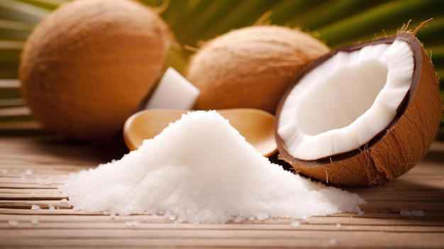 Coconuts and coconuts on a table