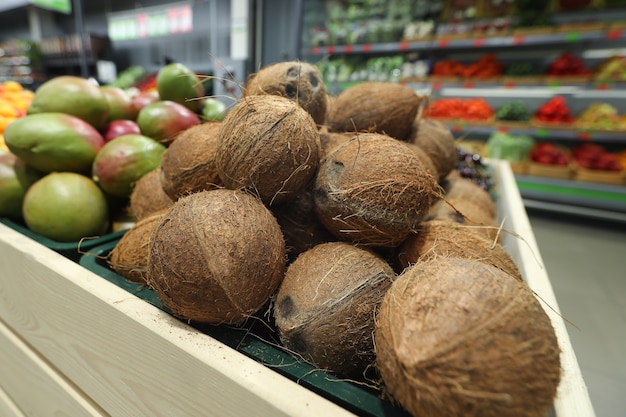 Coconuts for sale in the store