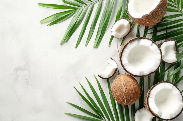 Coconuts tropical fruit on a light background