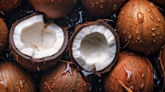 Coconuts with a drop of water on them