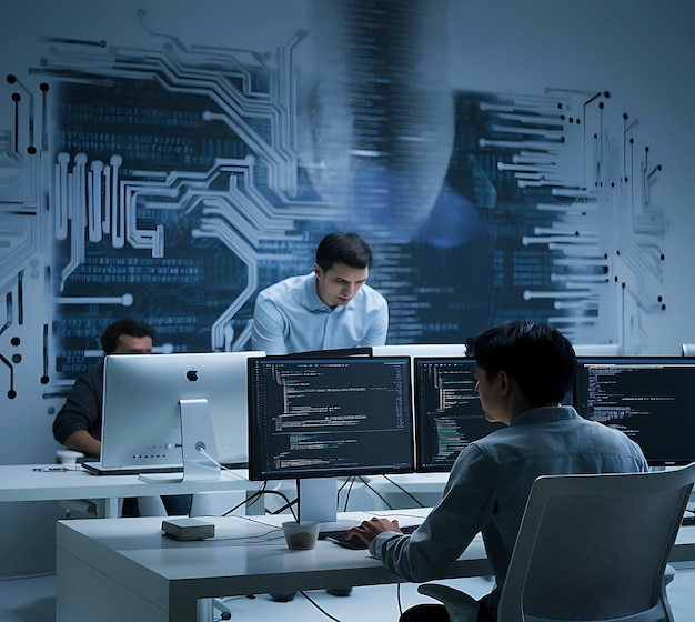 Photo coder engineer working with his pc