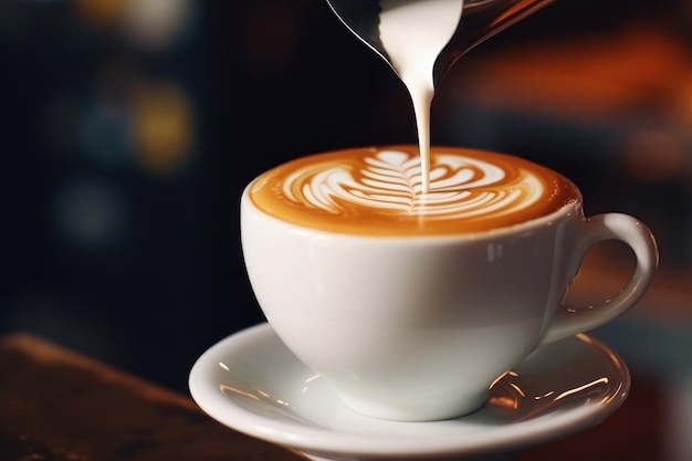 Coffee barista pouring latte