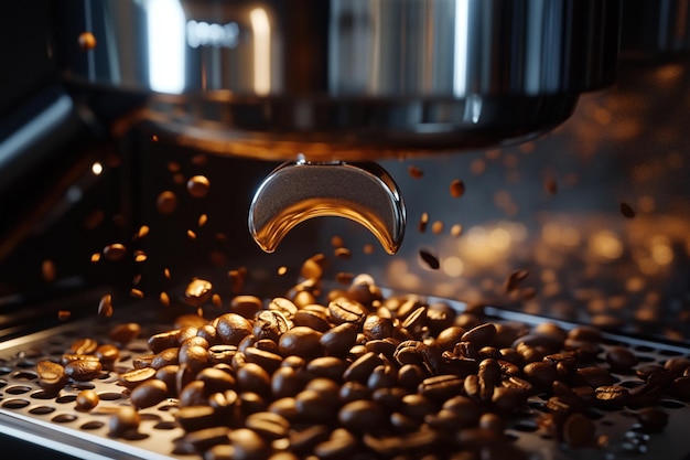 Coffee Bean Grinding in Action Capturing the Essence of Freshly Brewed Coffee