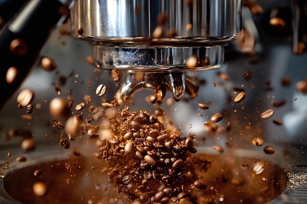 Coffee Bean Grinding in Action Capturing the Essence of Freshly Brewed Coffee