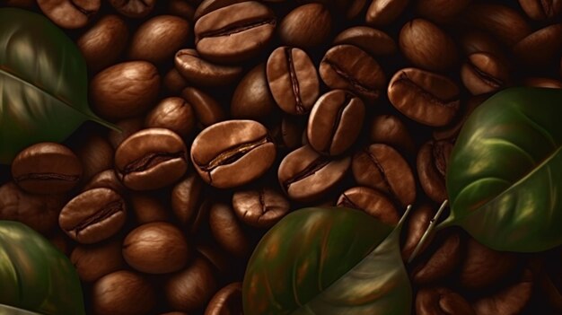 A coffee bean with a leaf on it