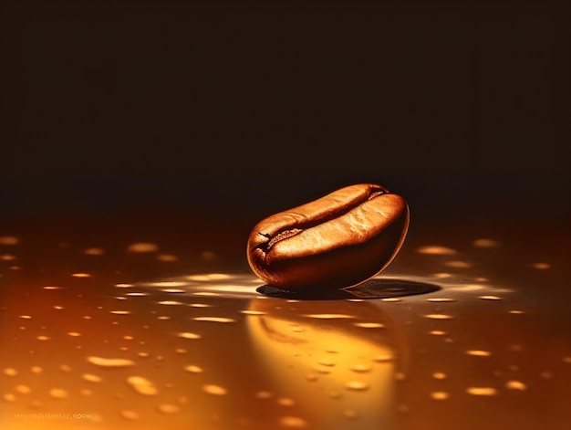 A coffee bean with water drops on it