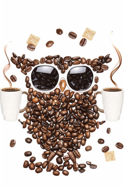 Coffee beans are laid out form Owl