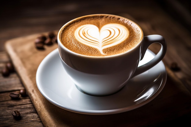 Coffee beans arranged in the shape of a heart or coffee cup