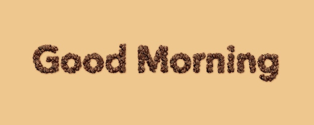 Coffee beans arranged in the word Good Morning