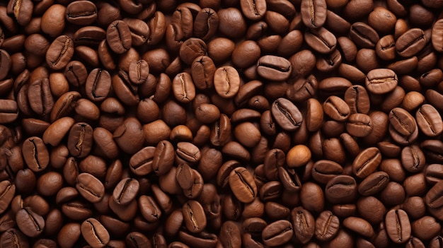 Coffee beans background Top view Closeup