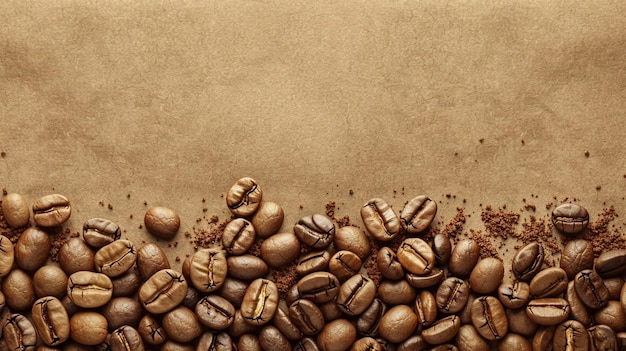 Coffee Beans Background with Rustic Brown Paper Texture