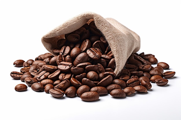 Coffee beans in a bag isolated on a white background