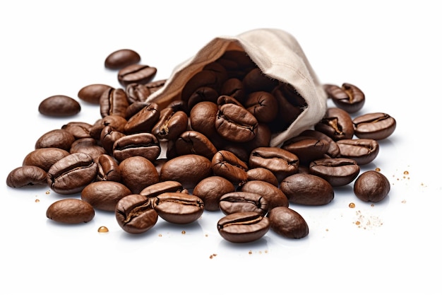 Coffee beans in a bag isolated on a white background