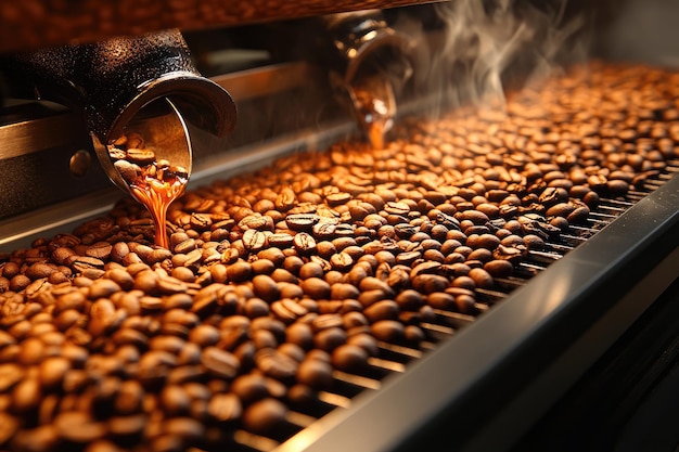 Photo coffee beans being roasted in a machine