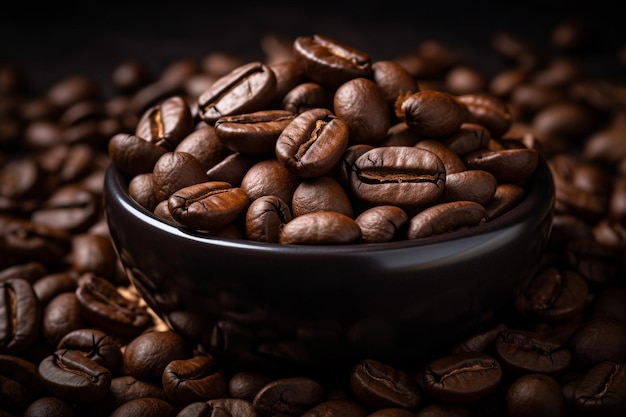 Coffee beans in a bowl on a dark background