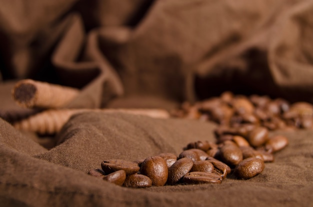 Coffee beans on burlap