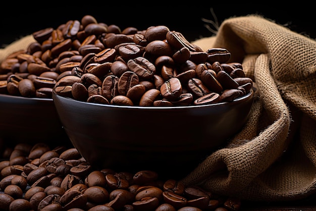 Coffee beans cascading out of a burlap sack