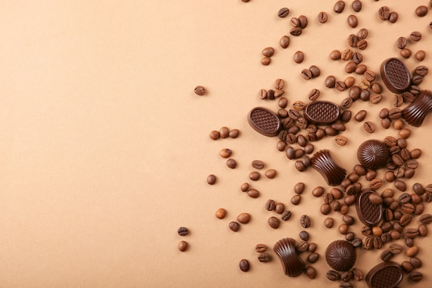 coffee beans and chocolate on the table