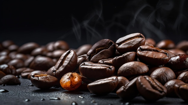 Coffee beans closeup on dark background