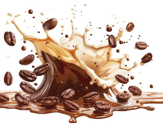 Coffee beans and coffee splashes