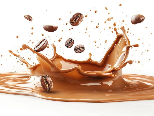 Coffee beans and coffee splashes