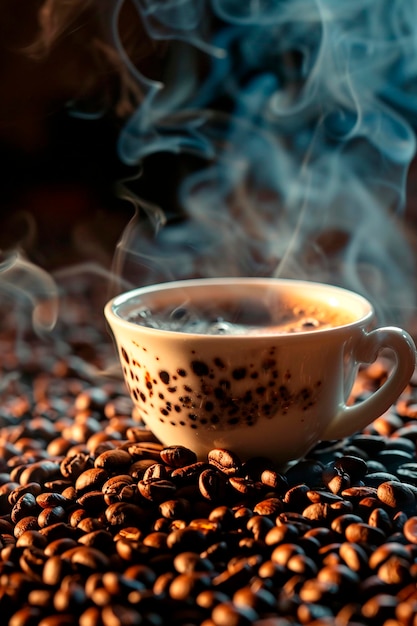 coffee beans and a cup of coffee Selective focus