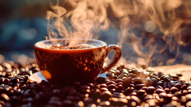 coffee beans and a cup of coffee Selective focus