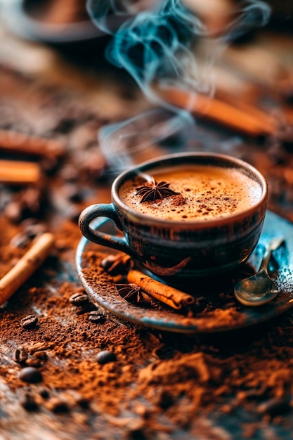 coffee beans and a cup of coffee Selective focus