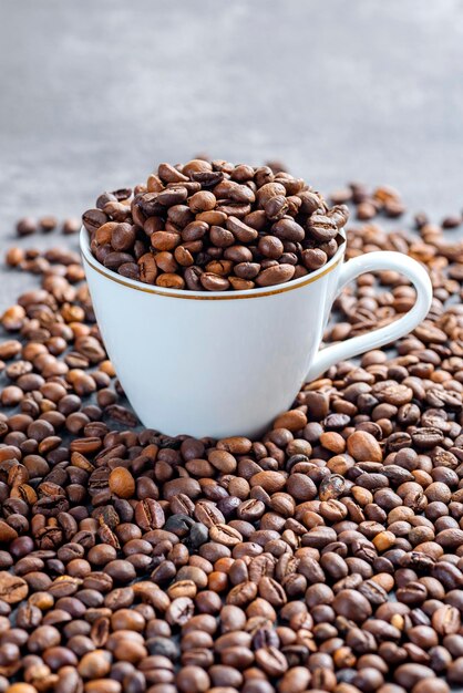 Coffee beans and cup