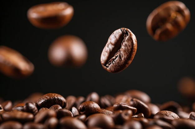 Coffee beans falling realistic photography cinematic still shot