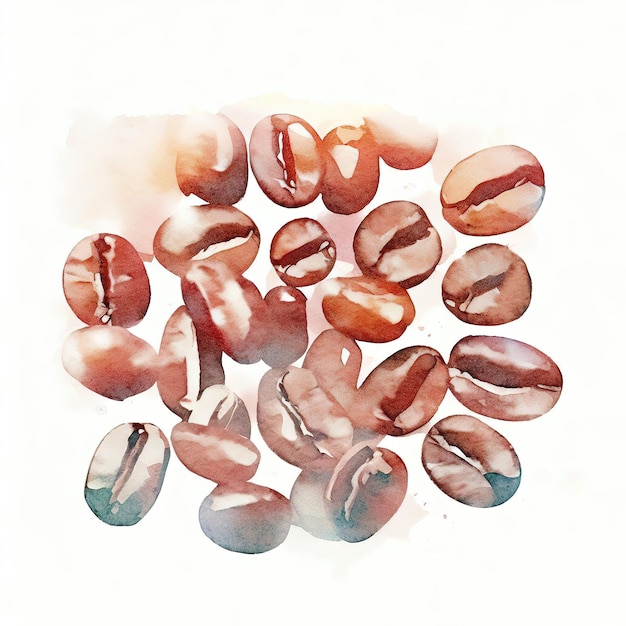 coffee beans flat art style in watercolor blank bright and vibrant with AI