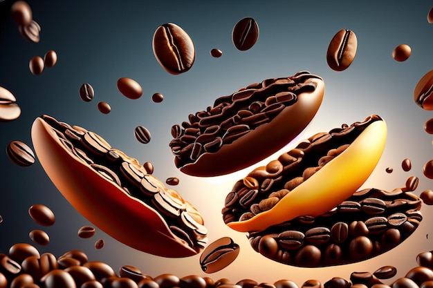 coffee beans floating and spinning