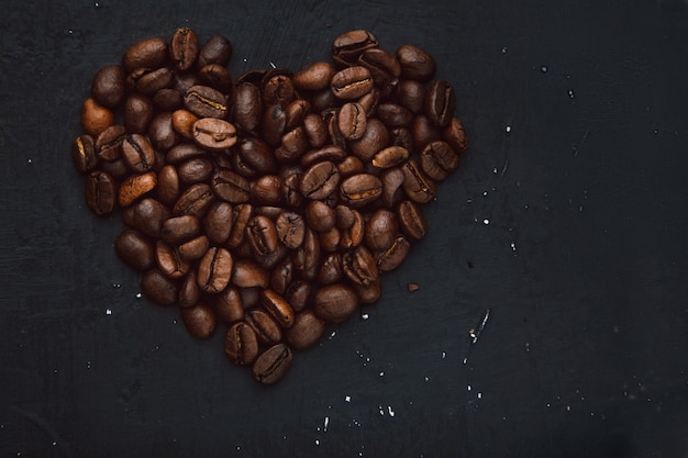 Coffee beans in the form of heart